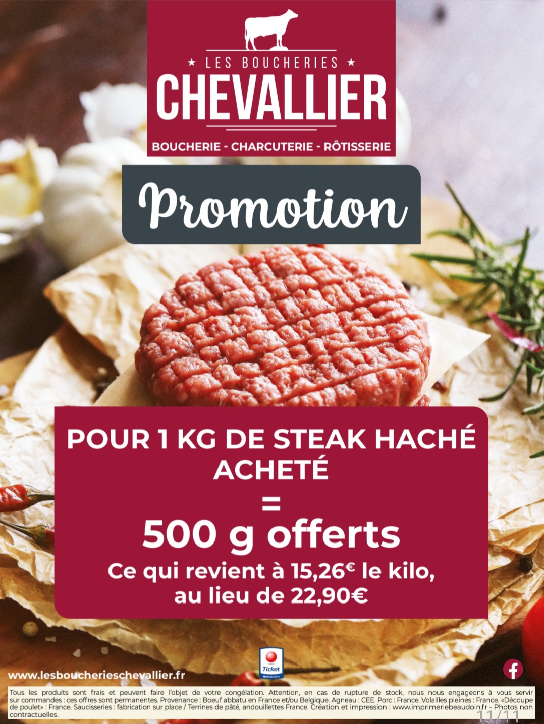 1kg de steak haché acheté = 500g offerts